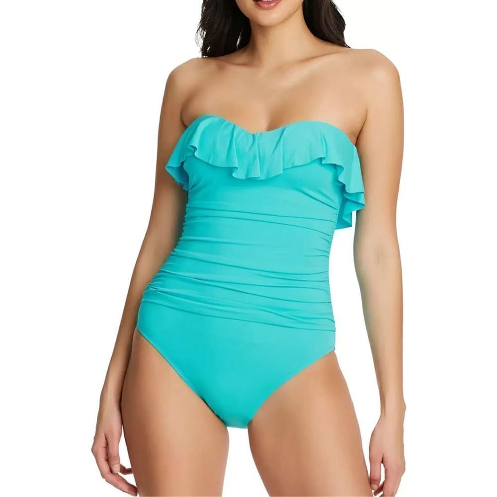 Bleu Rod Beattie Womens Ruffle Bandeau Wave Runner One-Piece Swimsuit Black Sz 4